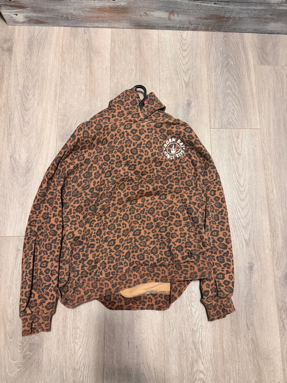 Leopard Print Teddy Hoodie Jacket in Brown